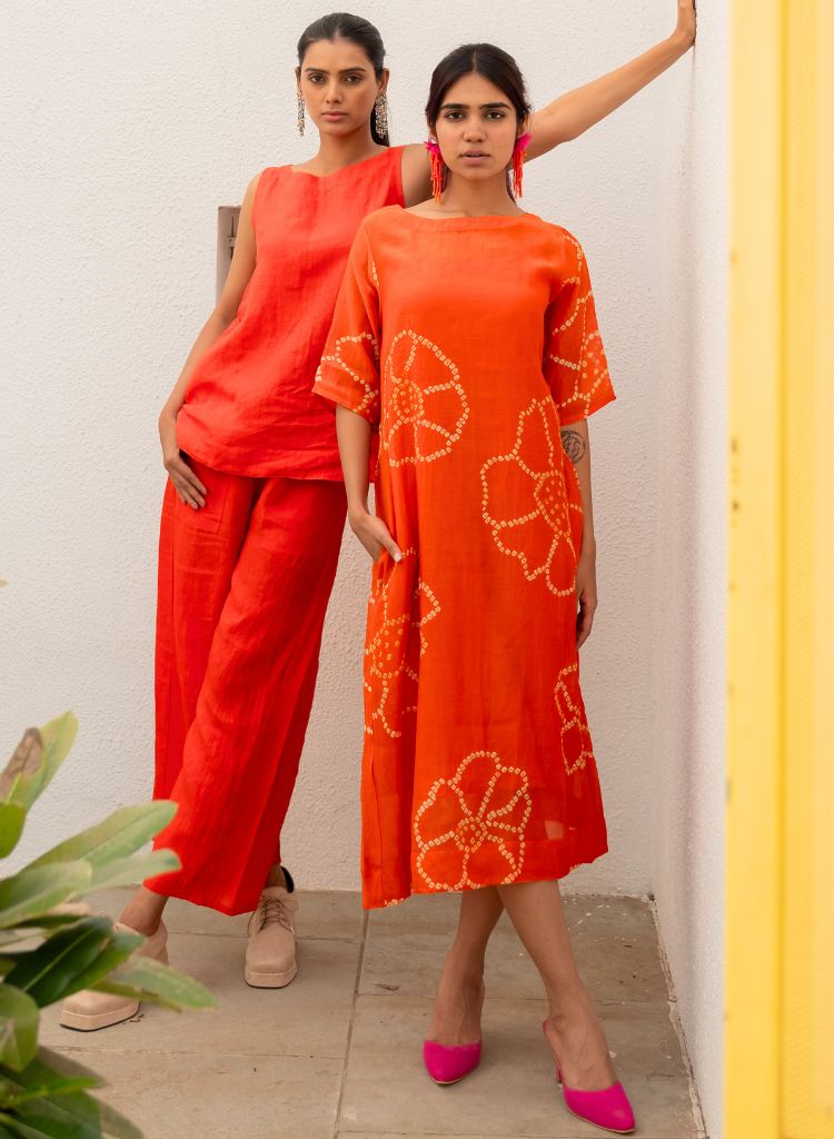 Burnt Orange Bandhani Dress XXL / Orange