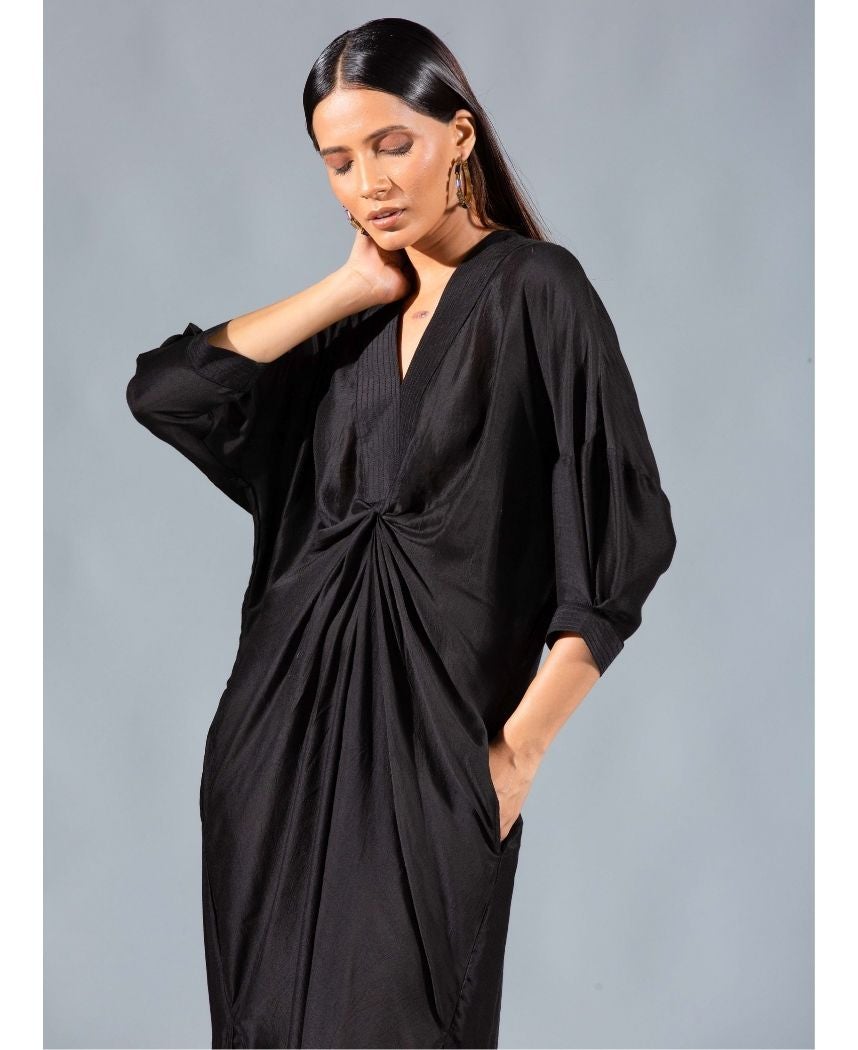 Raven Asymmetric Draped Dress S / Black Raven Asymmetric Draped Dress S / Black
