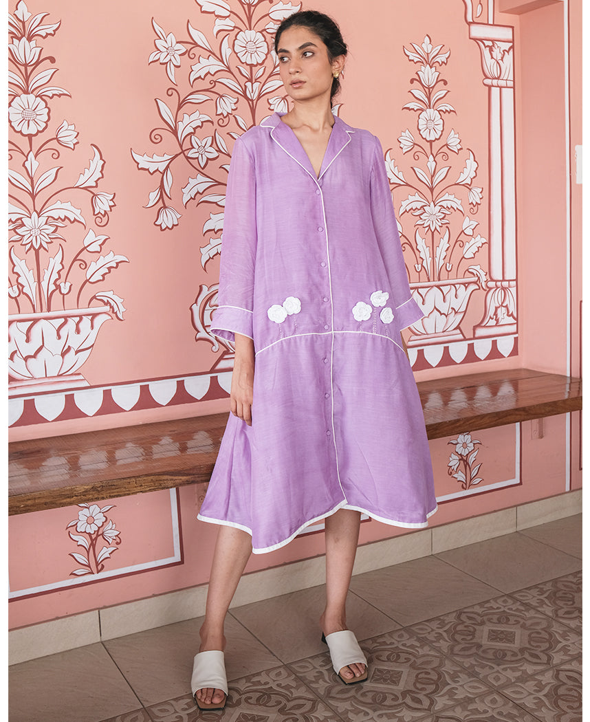 lavender shirt dress women Cross Dyed Linen Shirtdress - Lavender