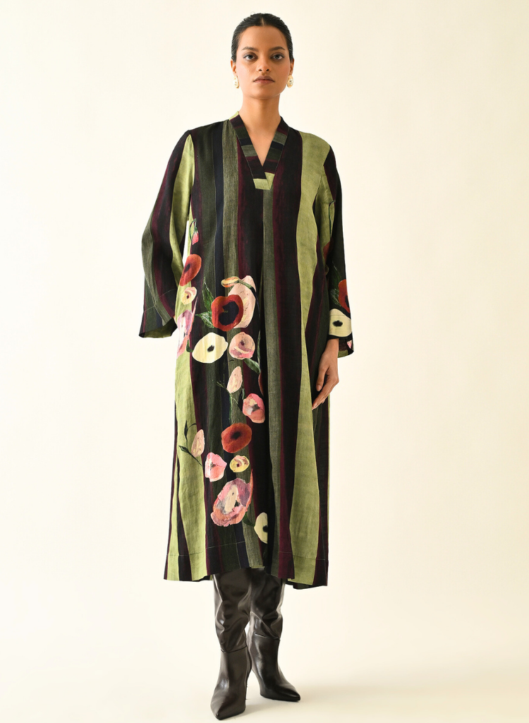Moss Stripes A-line Dress