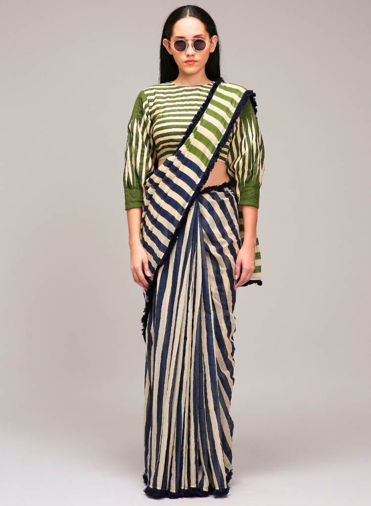 Egg Shell Striped Saree
