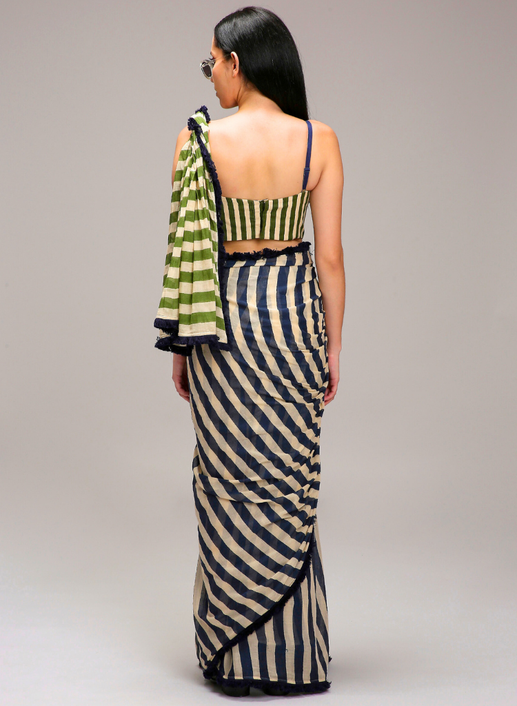 Egg Shell Striped Saree