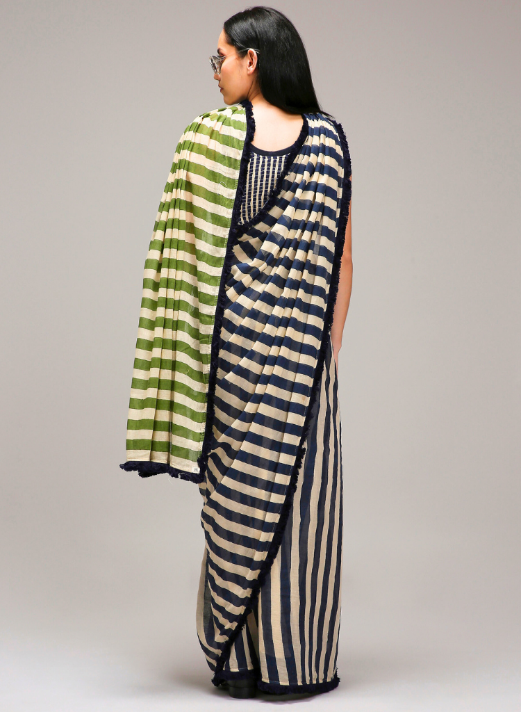 Egg Shell Striped Saree