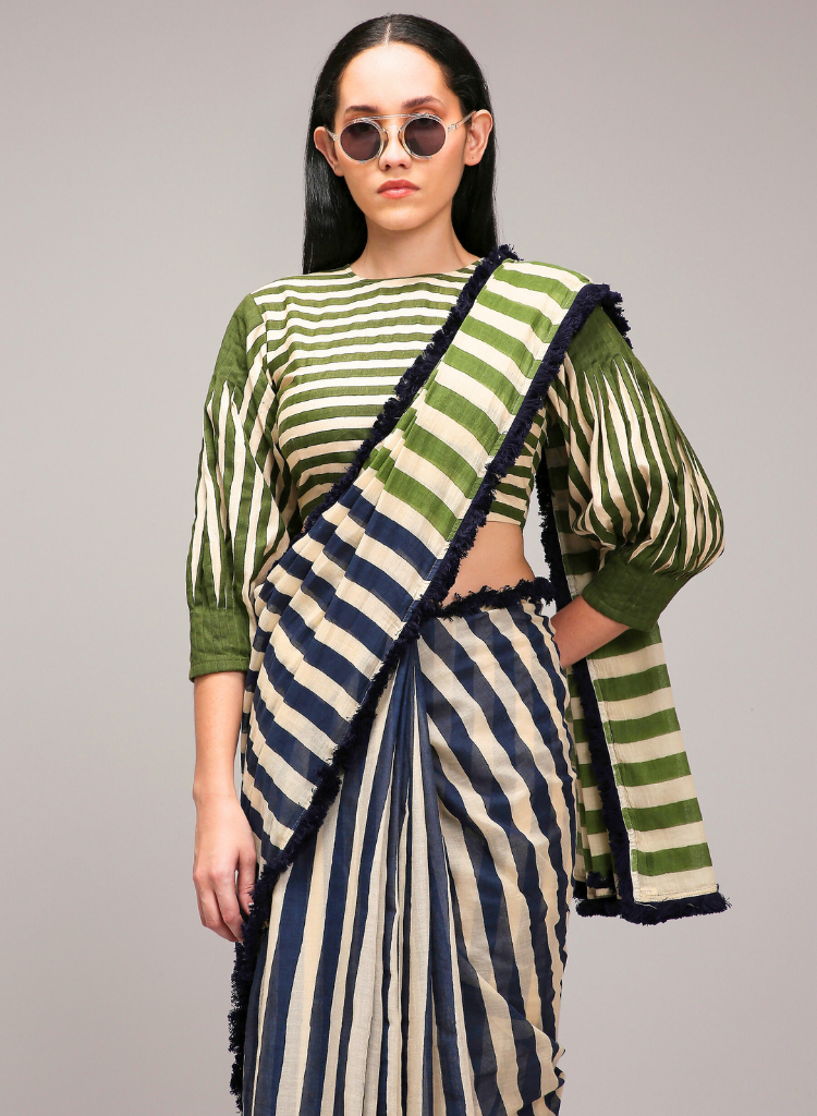 Egg Shell Striped Saree