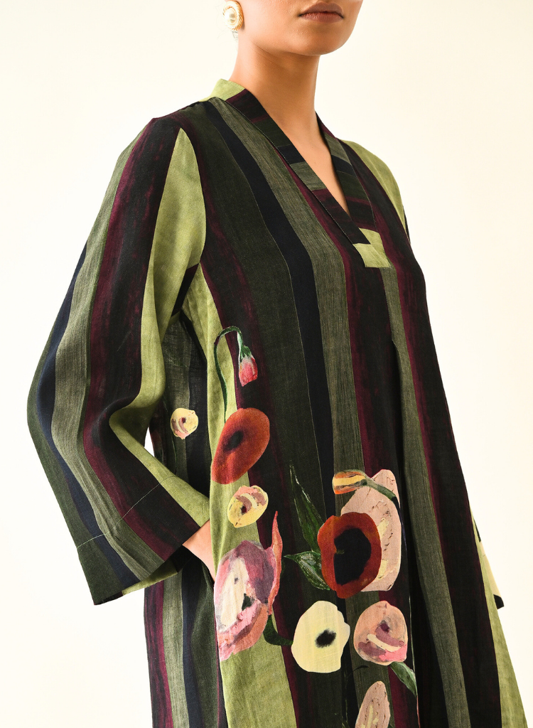 Moss Stripes A-line Dress