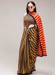 Tan Saree Bodysuit Set