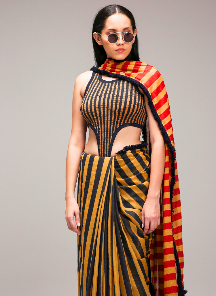 Tan Saree Bodysuit Set