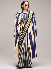 Egg Shell Saree Trench Set