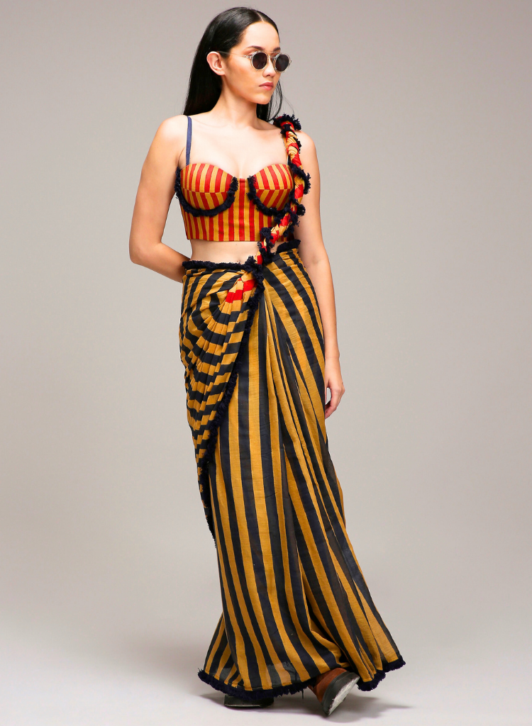 Tan Corset Saree Set