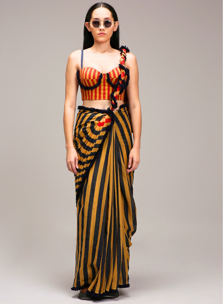 Tan Trench Saree Set