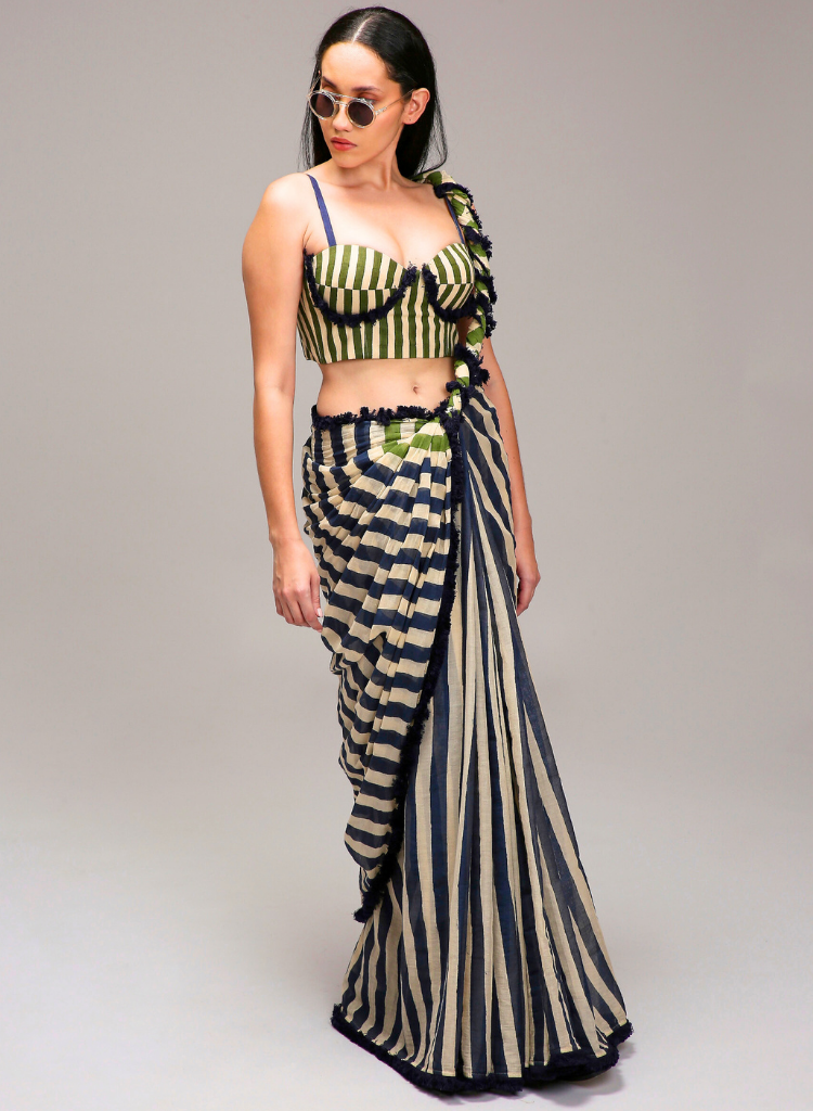 Egg Shell Corset Saree Set