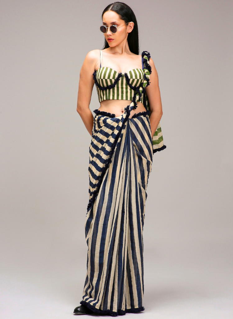 Egg Shell Trench Saree Set