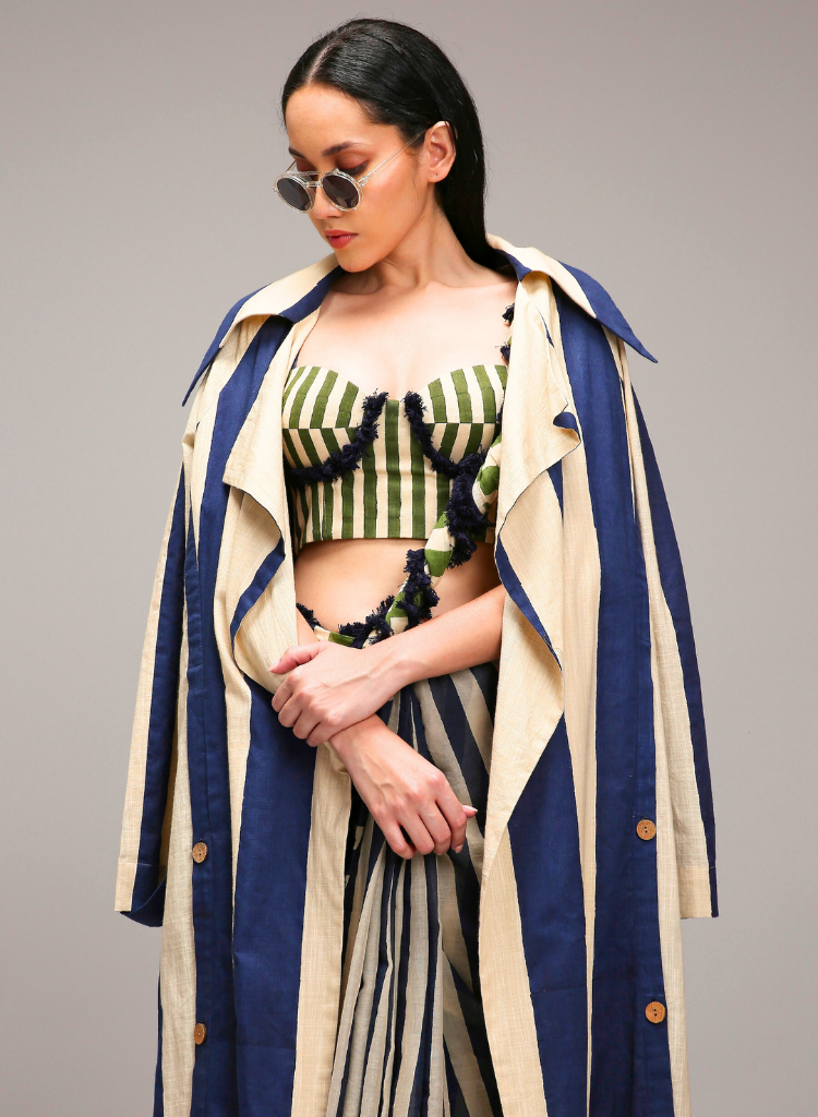 Egg Shell Trench Saree Set