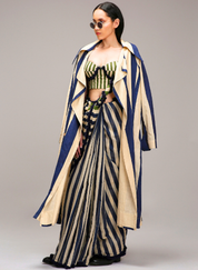 Egg Shell Trench Saree Set