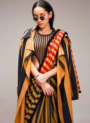 Tan Saree Trench Set