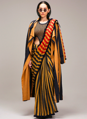 Tan Saree Trench Set