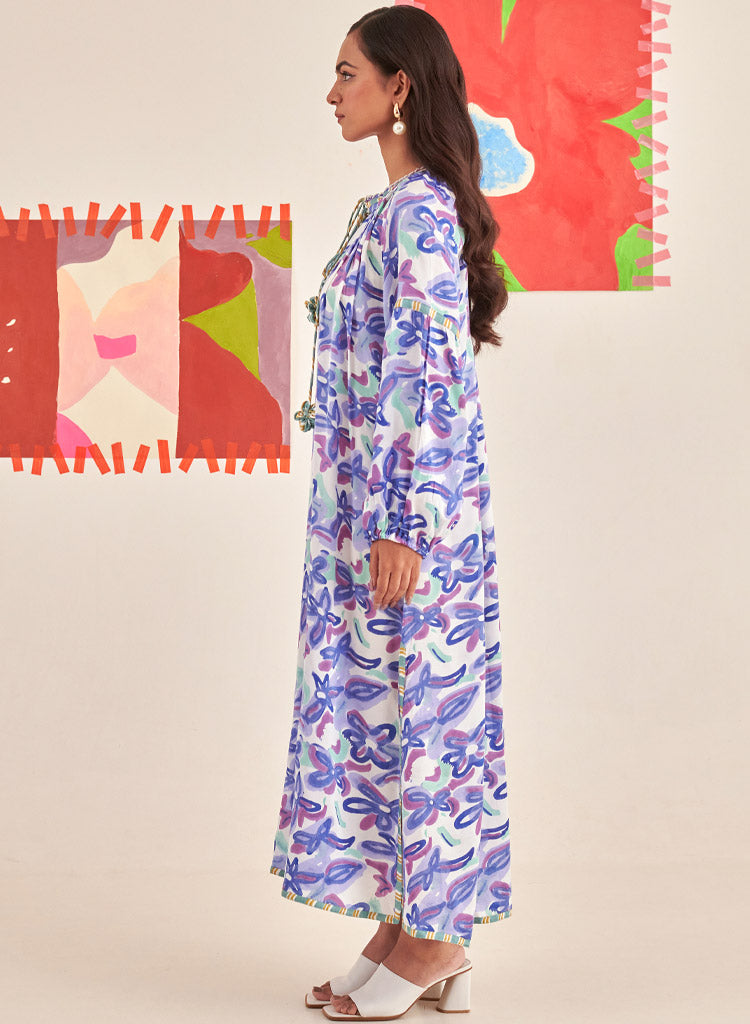 Abstract Gardenia Kaftan Dress