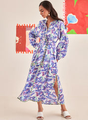 Abstract Gardenia Kaftan Dress
