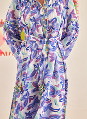 Abstract Gardenia Kaftan Dress