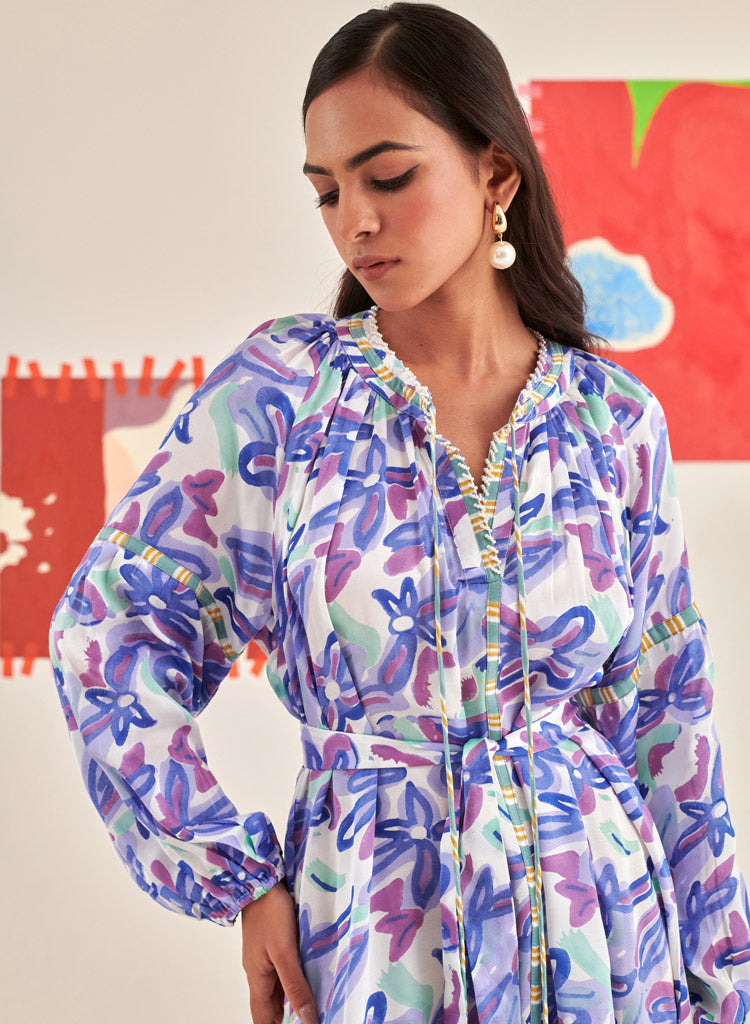 Abstract Gardenia Kaftan Dress