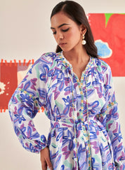 Abstract Gardenia Kaftan Dress