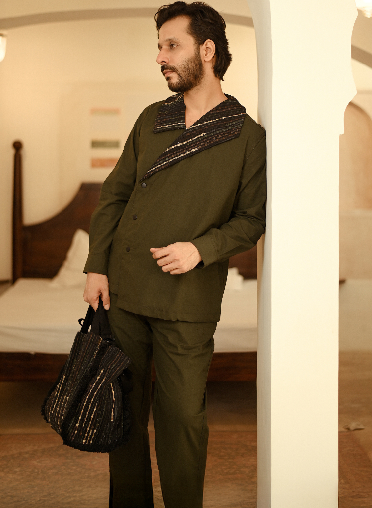 Arrow Collar Green Shirt