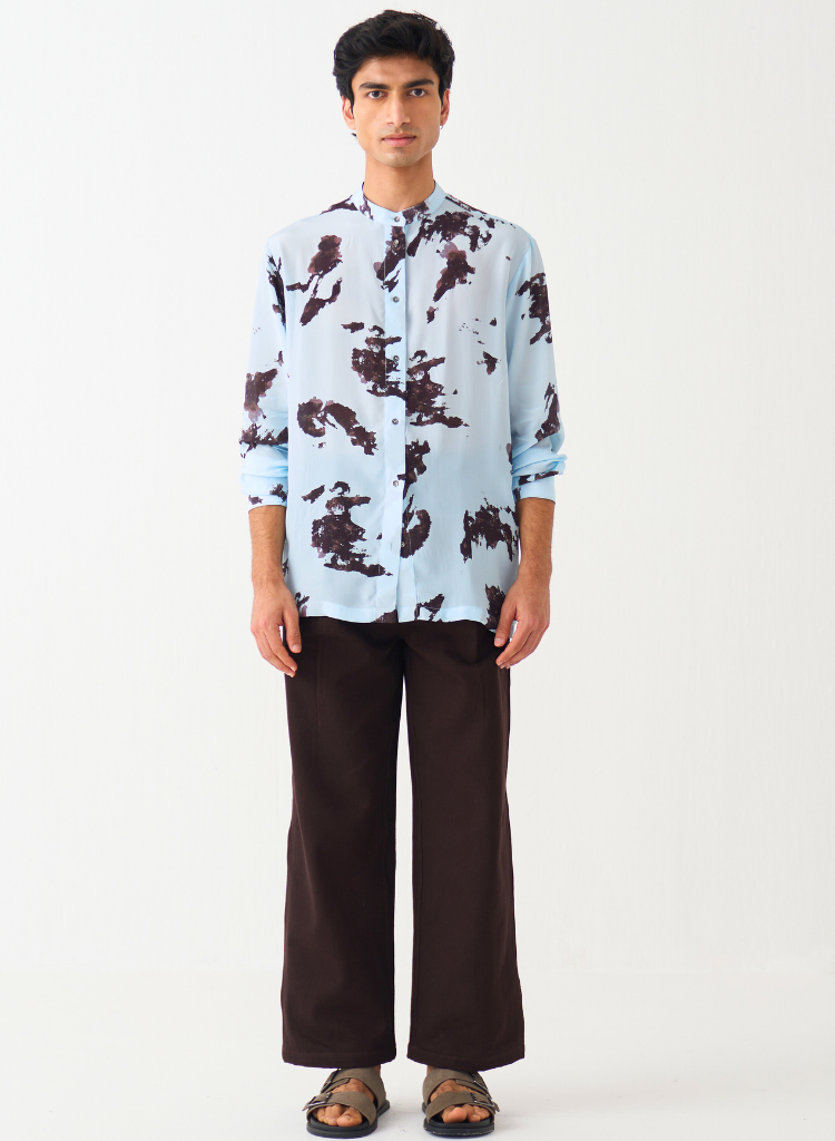 Band Collar Printed Shirt