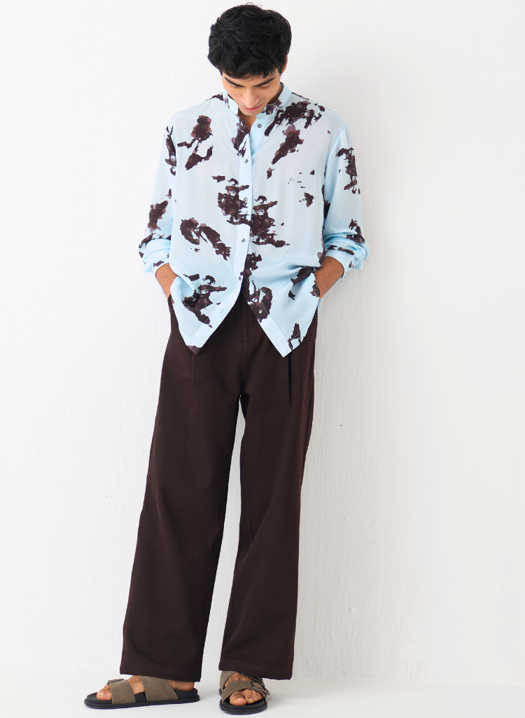 Band Collar Printed Shirt