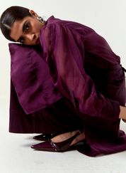 Beaded Collar Sheer Shirt Set