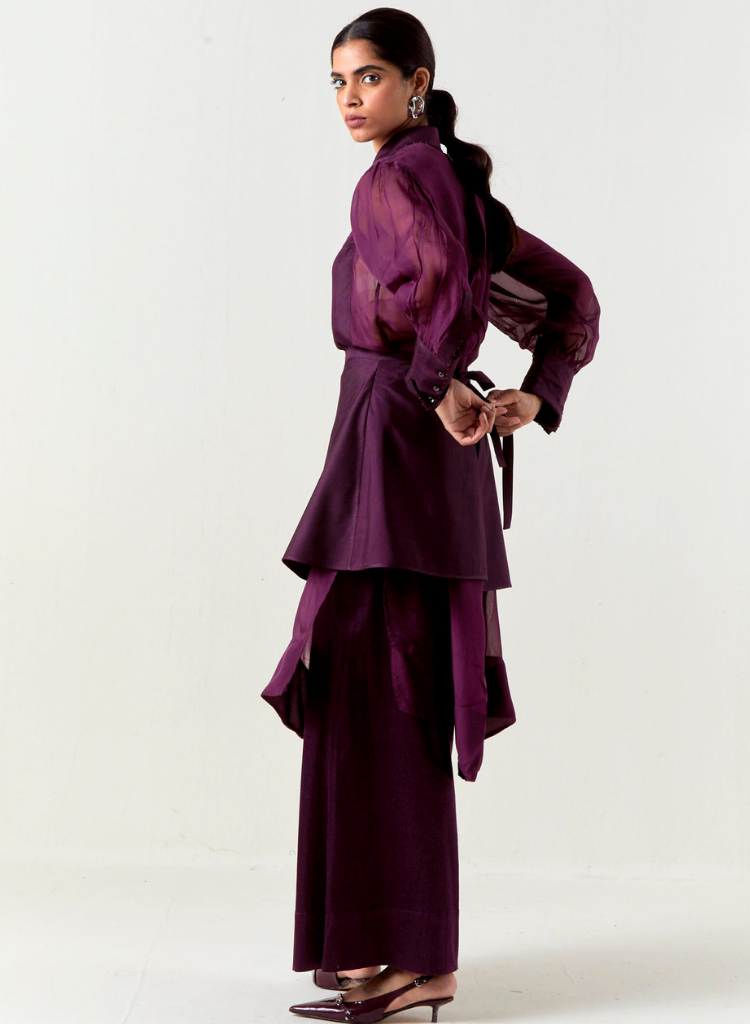 Beaded Collar Sheer Shirt Set