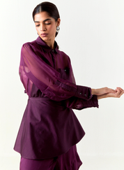 Beaded Collar Sheer Shirt Set