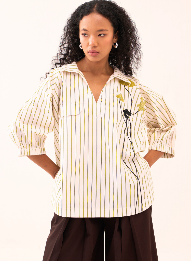 Beaded V Neck Top