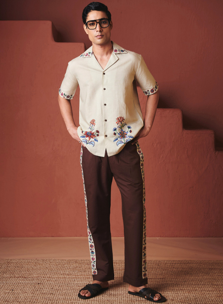 Beige Chintz Camp Collar Shirt