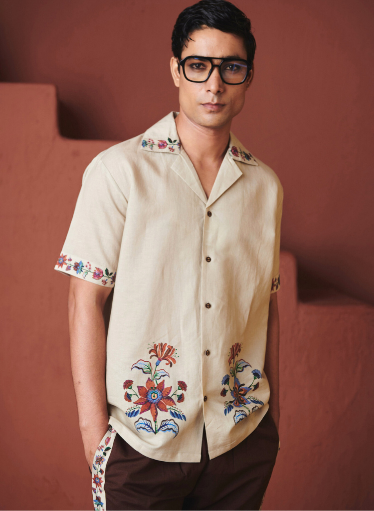 Beige Chintz Camp Collar Shirt