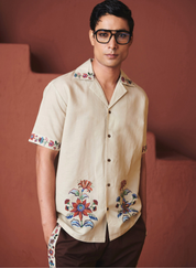 Beige Chintz Camp Collar Shirt
