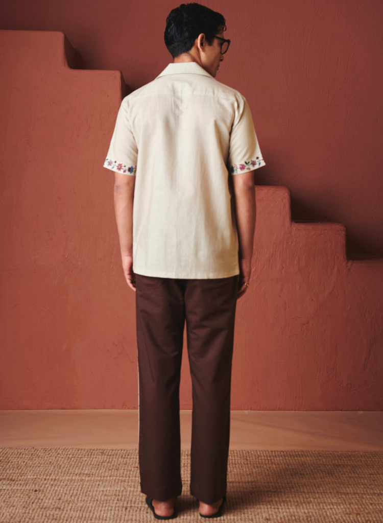 Beige Coffee Camp Collar Shirt Set