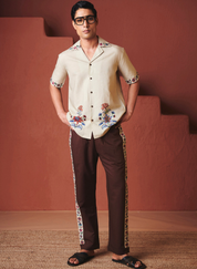 Beige Coffee Camp Collar Shirt Set