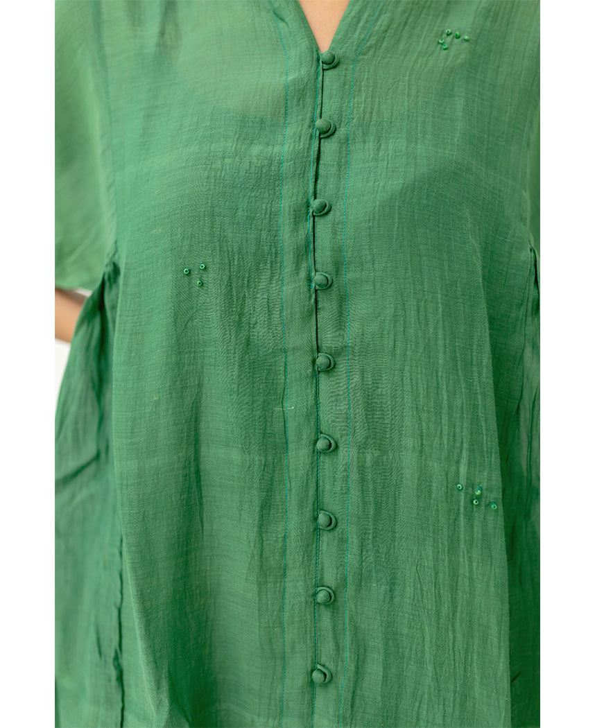 Bottle Green Chanderi Dress
