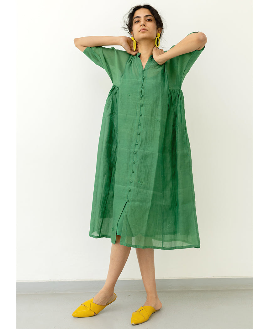 Bottle Green Chanderi Dress