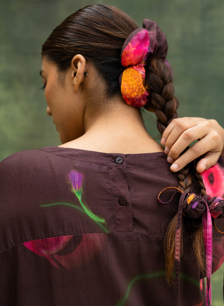 Brown Floral Scrunchie