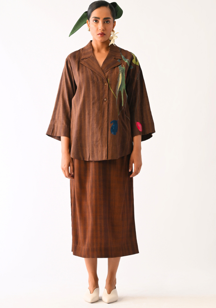 Brown Psyflora Shirt Set