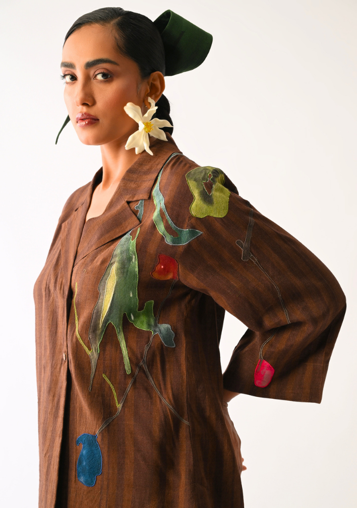Brown Psyflora Shirt Set