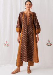 Brown & Olive A-Line Kurta Set