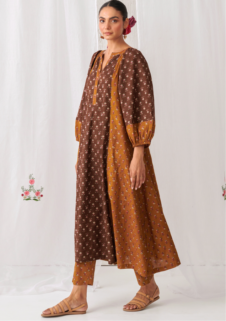 Brown & Olive A-Line Kurta Set