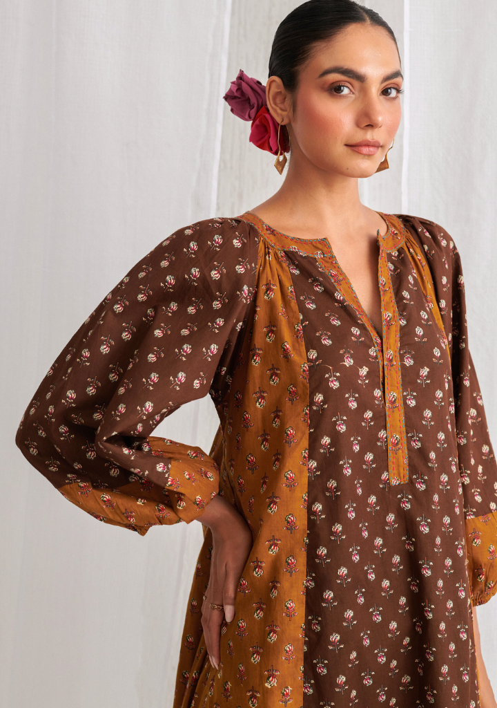 Brown & Olive A-Line Kurta Set