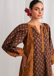 Brown & Olive A-Line Kurta Set