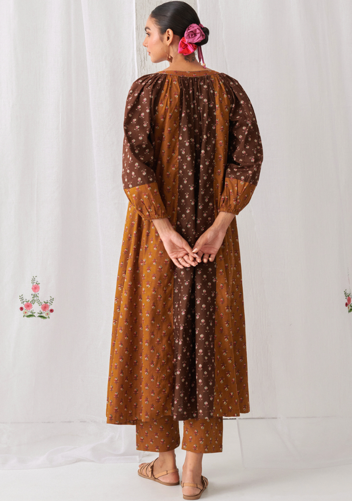 Brown & Olive A-Line Kurta Set