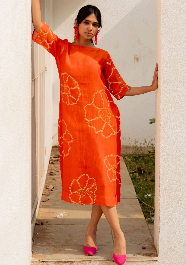 Burnt Orange Bandhani Dress