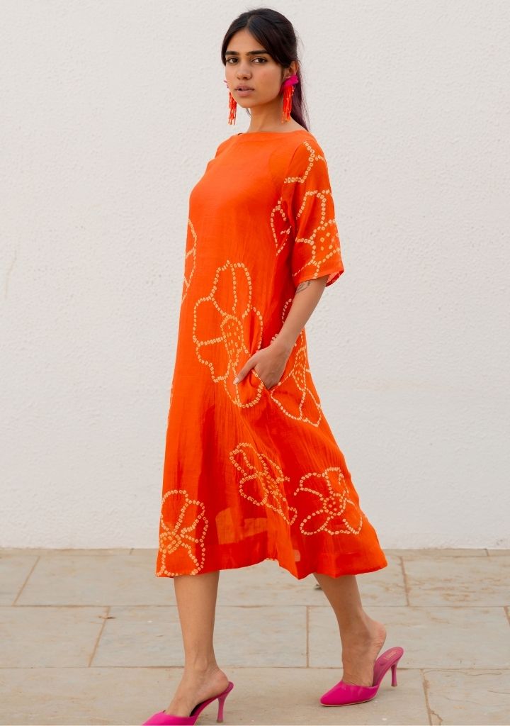 Burnt Orange Bandhani Dress