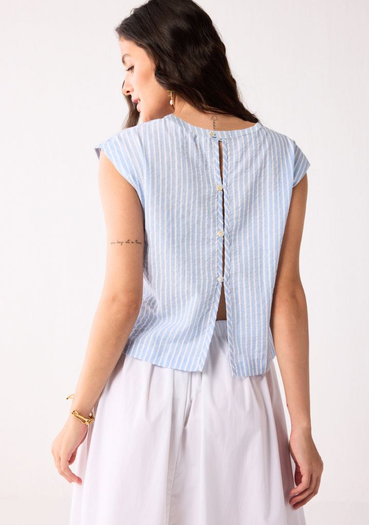 Button Back Crew Neck Top